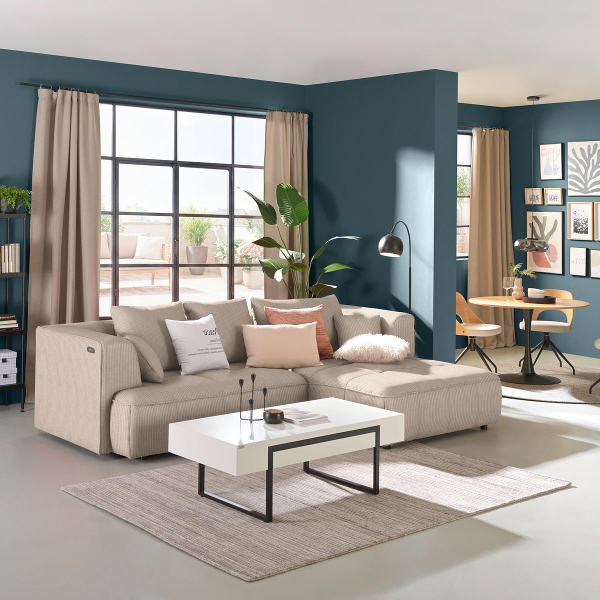 ECKSOFA  in Feincord Beige  288/188 cm  - Beige/Schwarz, Design, Kunststoff/Textil (288/188cm) - Welnova