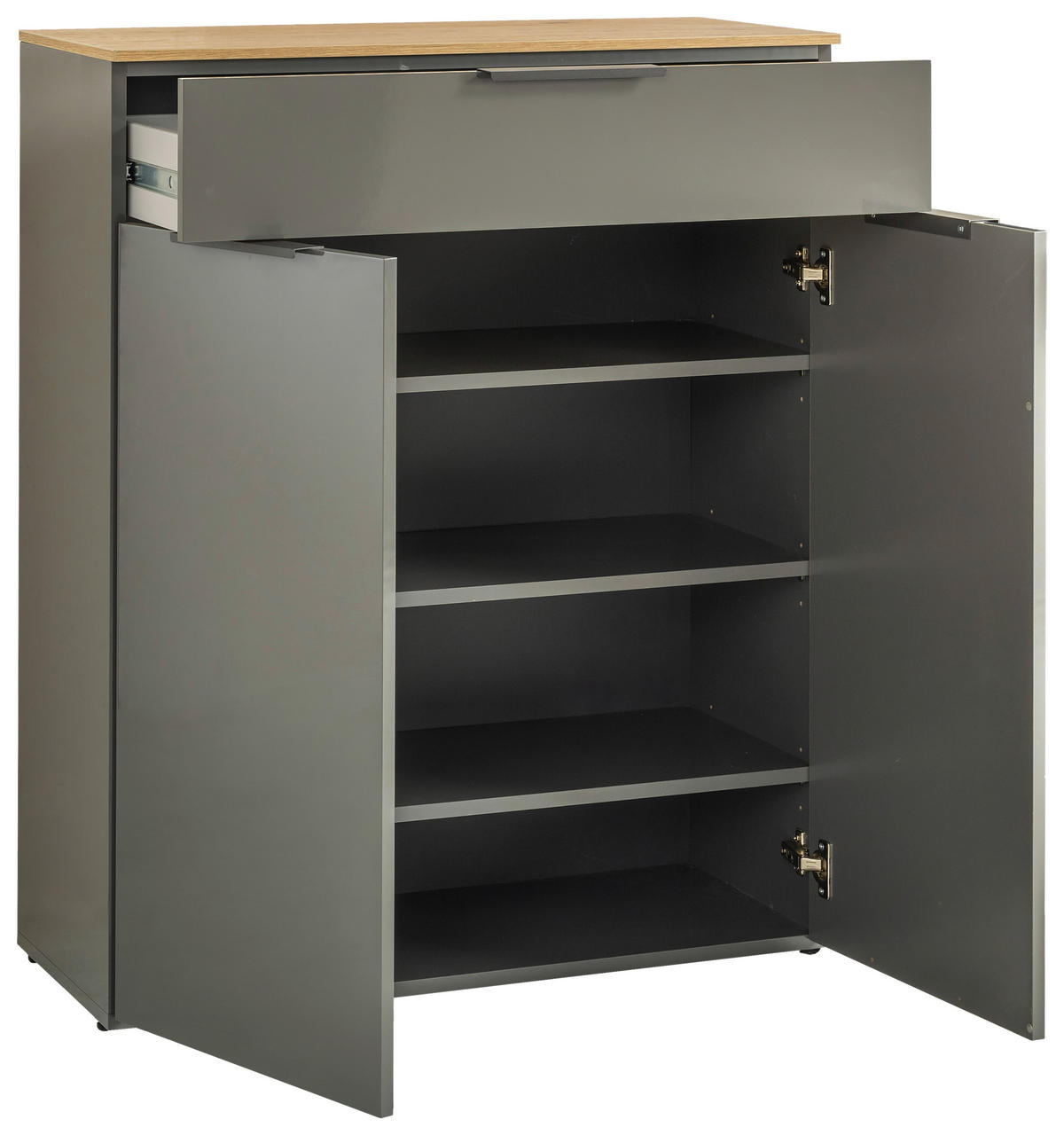 SCHUHSCHRANK Eiche Artisan, Grau Hochglanz  - Grau Hochglanz/Anthrazit, Design, Holzwerkstoff/Kunststoff (83,1/107,9/35,3cm) - Carryhome