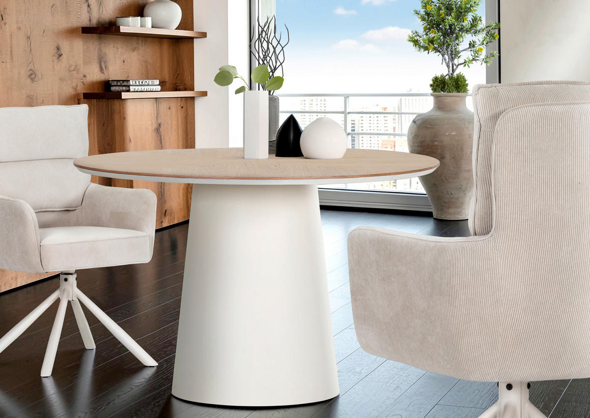 ESSTISCH 120/120/77 cm Echtholz  Holz rund Eichefarben, Beige  - Eichefarben/Beige, Design, Holz (120/120/77cm) - Milino