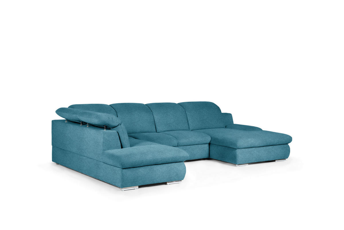 WOHNLANDSCHAFT in Chenille Blau  - Chromfarben/Blau, Design, Textil/Metall (212/353/165cm) - Livetastic