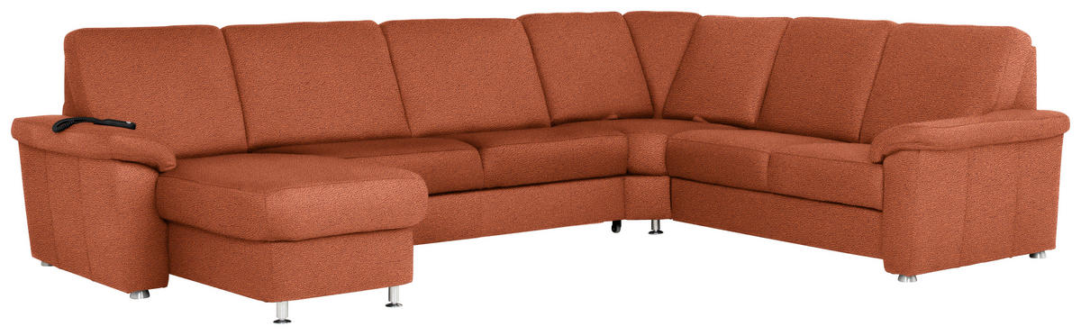 WOHNLANDSCHAFT Terracotta Flachgewebe  - Chromfarben/Terracotta, KONVENTIONELL, Textil/Metall (163/336/240cm) - Beldomo System