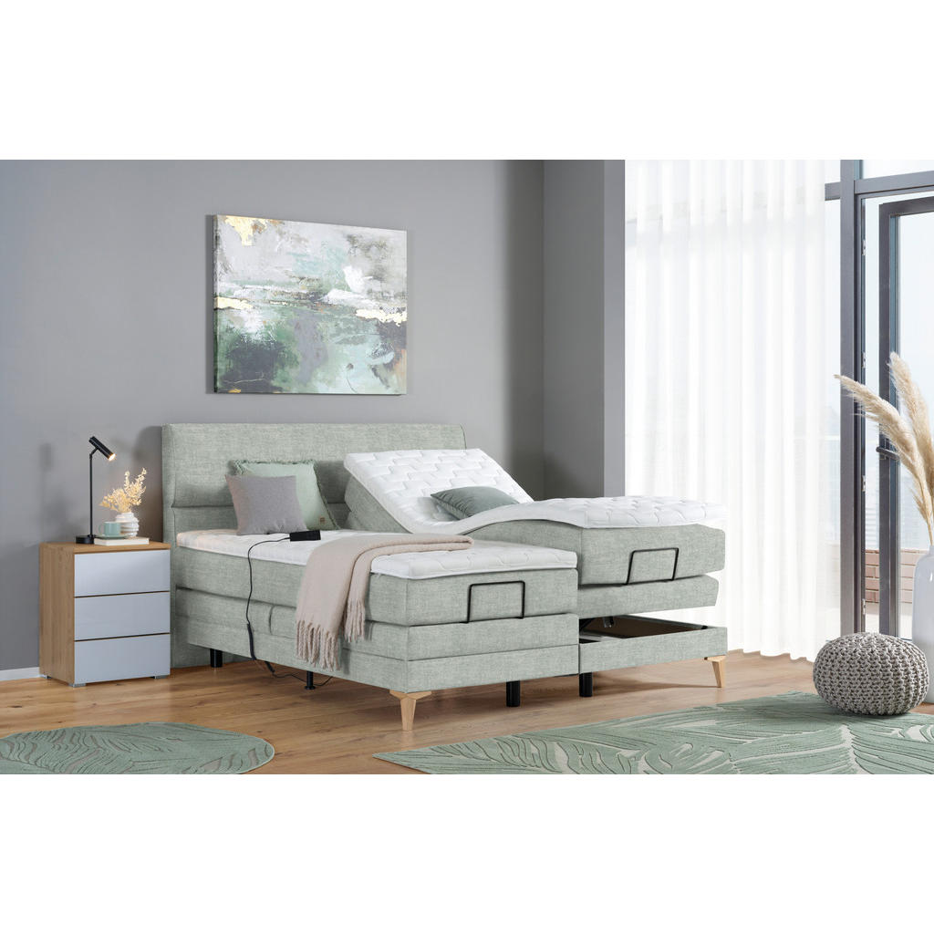 Thumbnail - Voleo Boxspringbett, Hellgrau, Textil, H3, 7-Zonen, Höhe ca. 19 cm, 180x200 cm, Über- und Sondergrößen erhältlich, gepol...