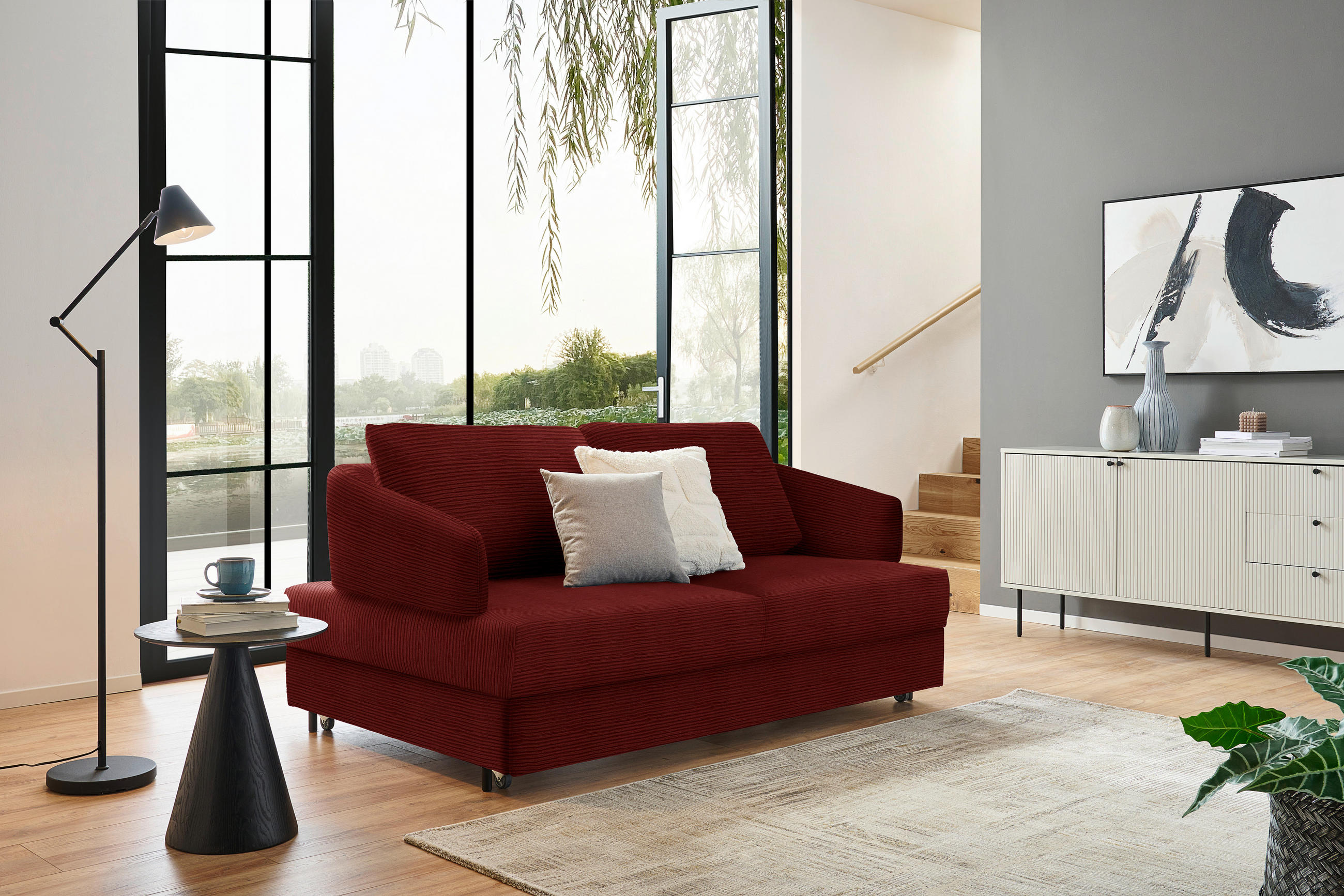 SCHLAFSOFA in Textil Rot  - Rot/Schwarz, Design, Textil/Metall (172/76-89/112-120cm) - Bali