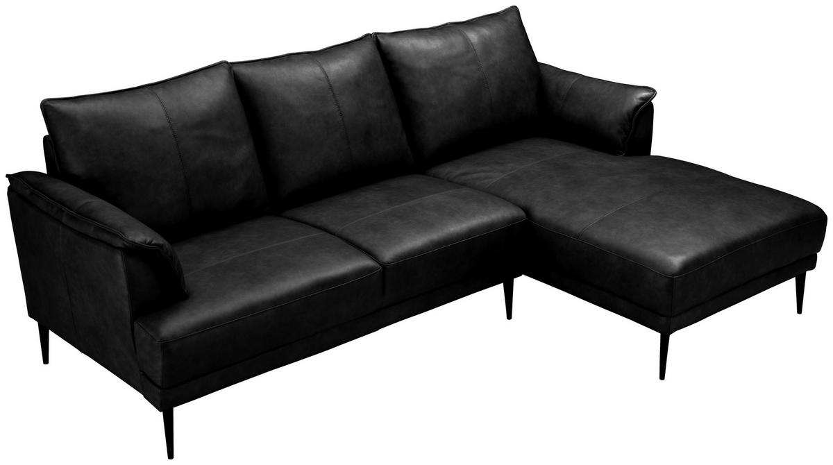 ECKSOFA in Echtleder Schwarz  233/153 cm  - Schwarz, Design, Leder/Textil (233/153cm) - Livetastic