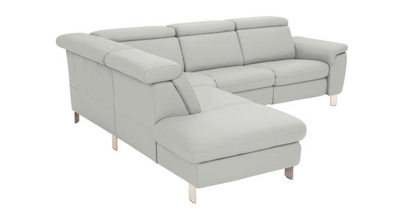 ECKSOFA in Echtleder Hellgrau  - Hellgrau/Alufarben, Design, Leder/Metall (242/271cm) - Cantus