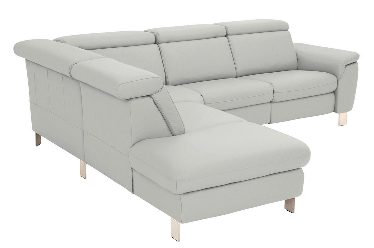 ECKSOFA in Echtleder Hellgrau  - Hellgrau/Alufarben, Design, Leder/Metall (239/271cm) - Cantus