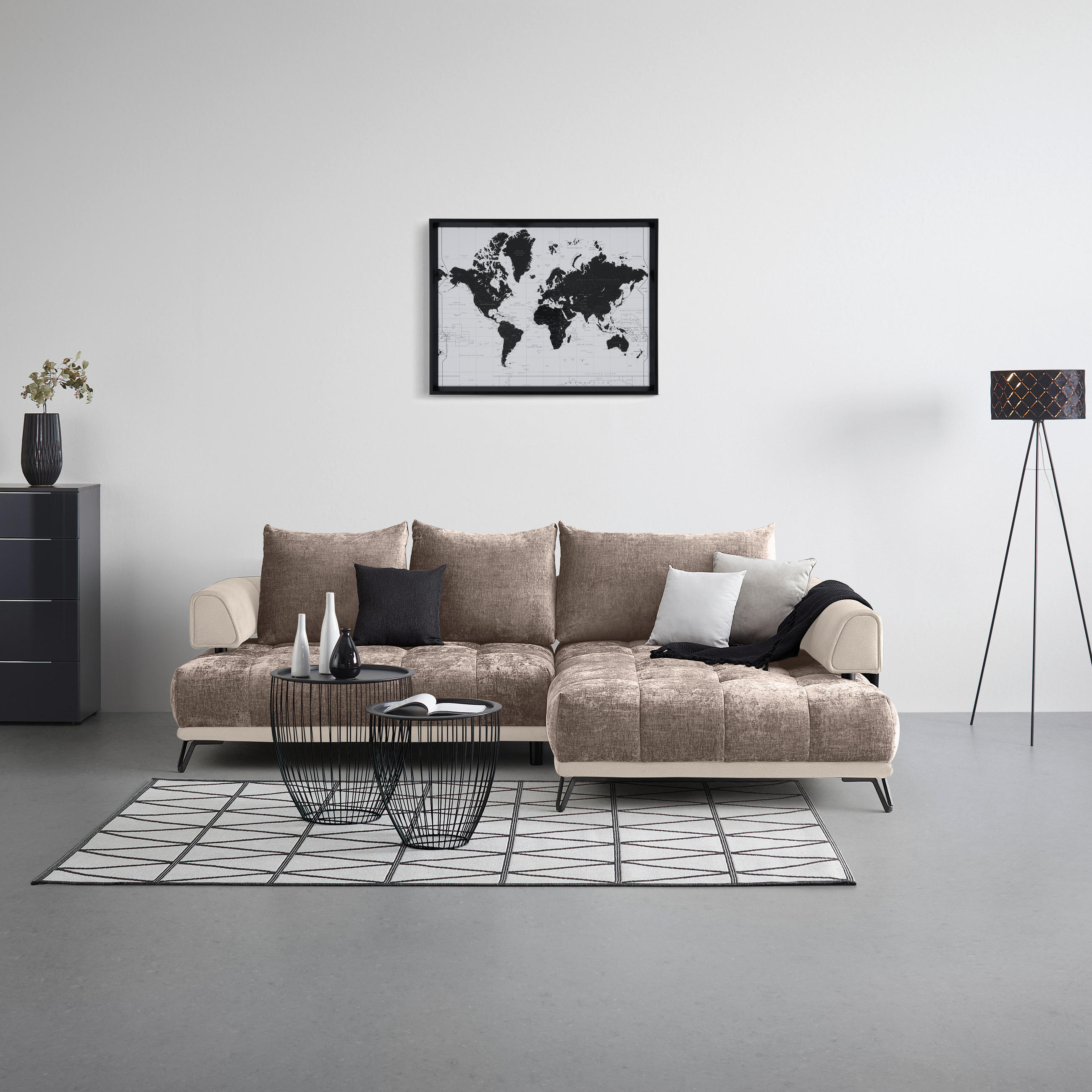 HÖRNSOFFA i cappuccino  - cappuccino/svart, Modern, metall/textil (262/67-87/184cm) - MID.YOU