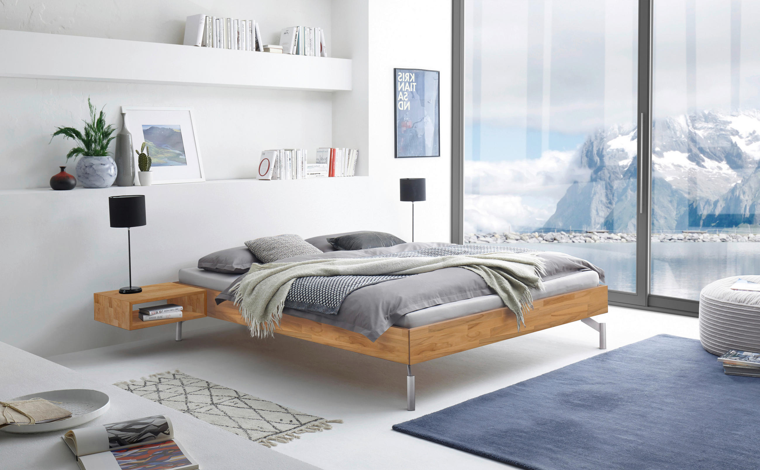BETT 160/200 cm  in Kernbuche  - Alufarben/Kernbuche, MODERN, Holz/Metall (160/200cm) - Hasena