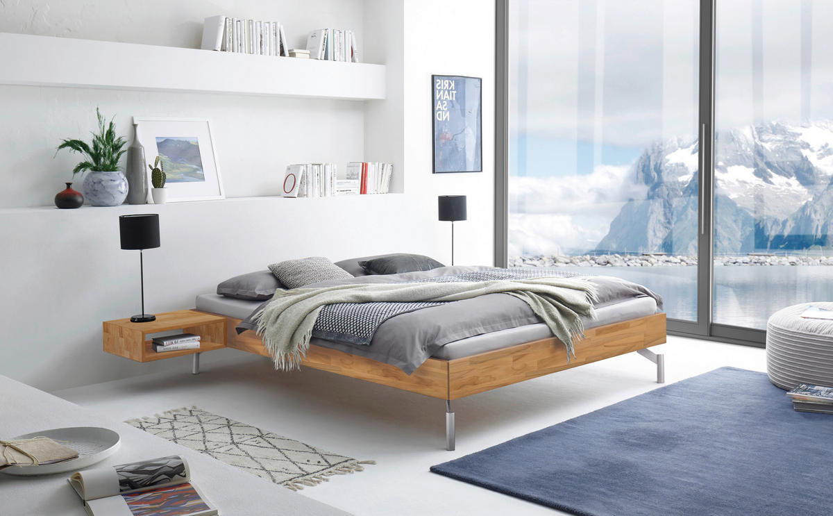 BETT 180/200 cm  in Kernbuche  - Alufarben/Kernbuche, Design, Holz/Metall (180/200cm) - Hasena