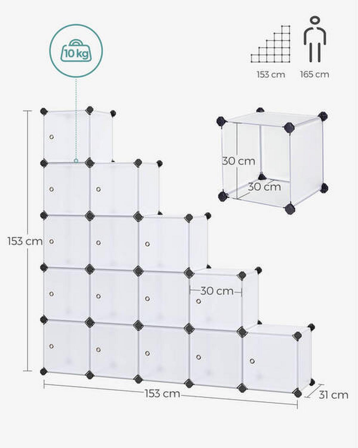 REGALKOMBINATION - Weiß, Basics, Kunststoff/Metall (16x30/30/31cm) - Boxxx