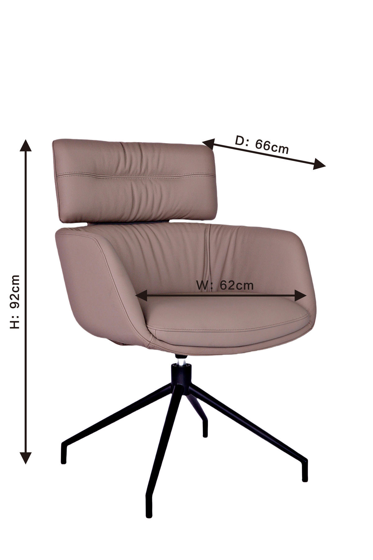 KAROSSZÉK taupe  - fekete/taupe, Design, bőr/fém (62/92/65cm) - Dieter Knoll