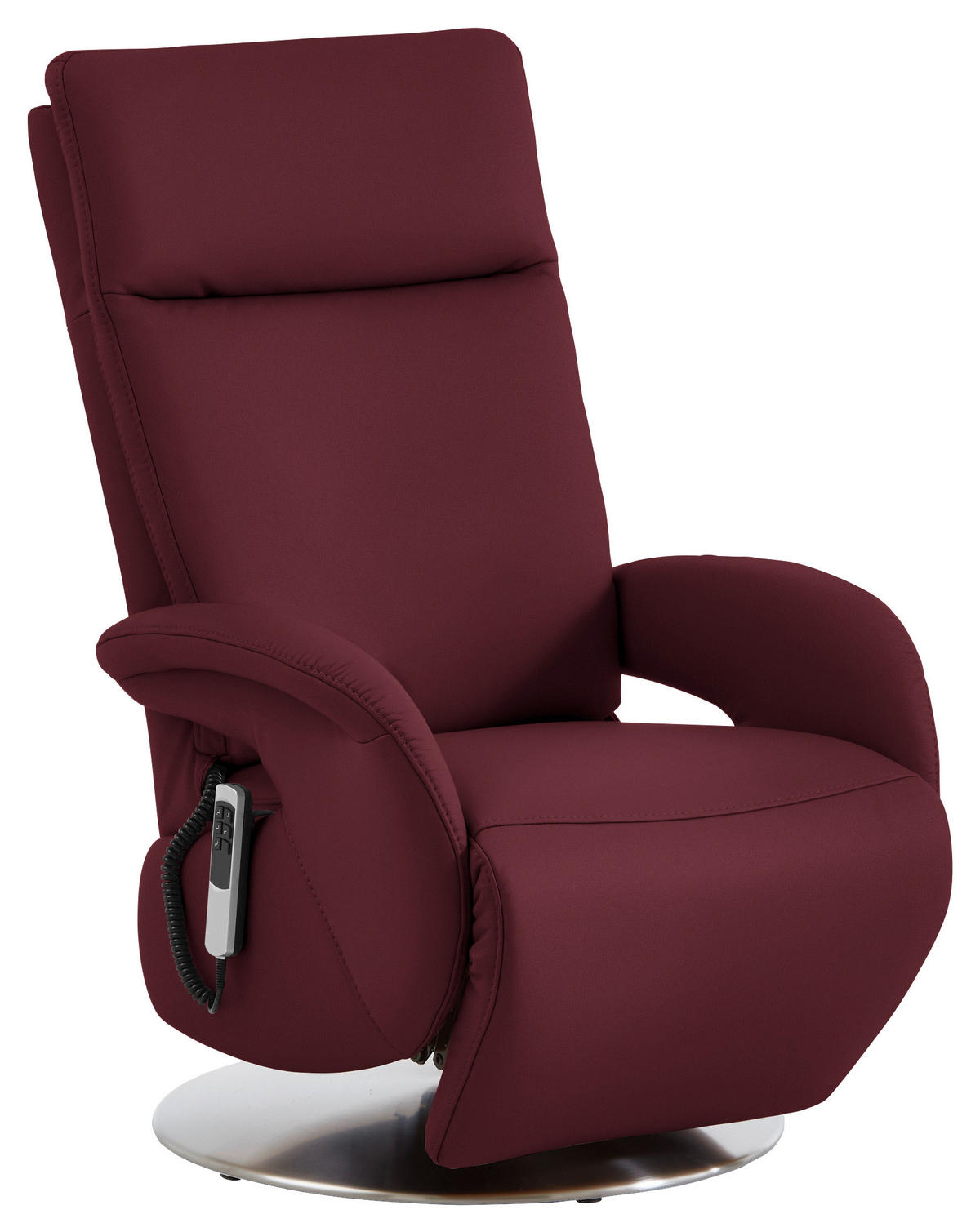 RELAXSESSEL in Leder Weinrot  - Edelstahlfarben/Weinrot, Design, Leder/Metall (70/108/80cm) - Cantus