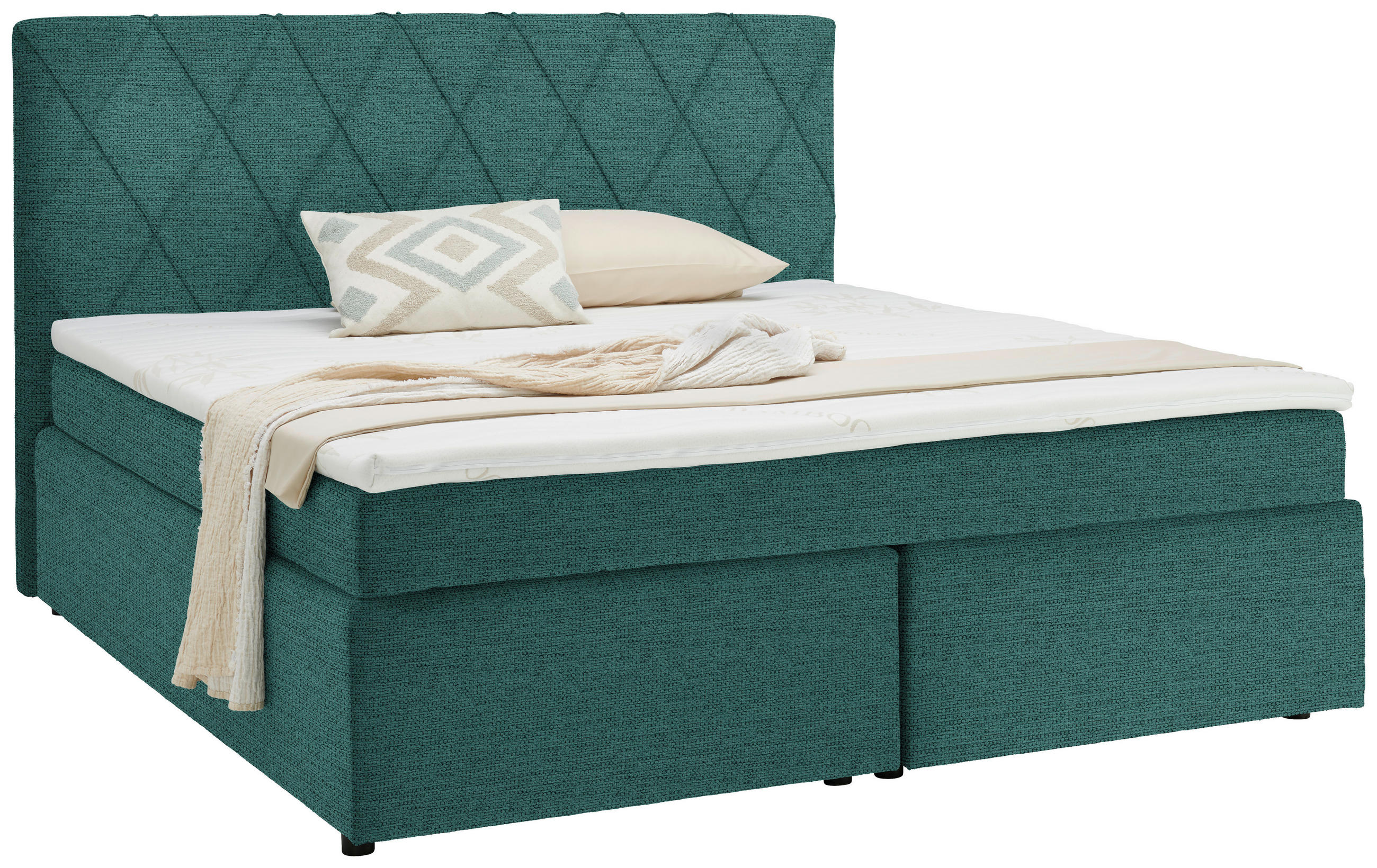 BOXSPRINGBETT 160/200 cm  in Petrol  - Petrol/Schwarz, Design, Holzwerkstoff/Kunststoff (160/200cm) - Xora