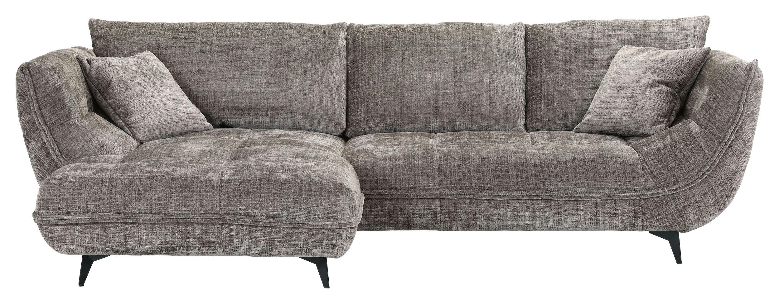 ECKSOFA Lavos Graubraun Chenille Zierkissen, Rückenkissen, Rücken echt  - Graubraun/Schwarz, Design, Textil/Metall (185/296cm) - Lomoco