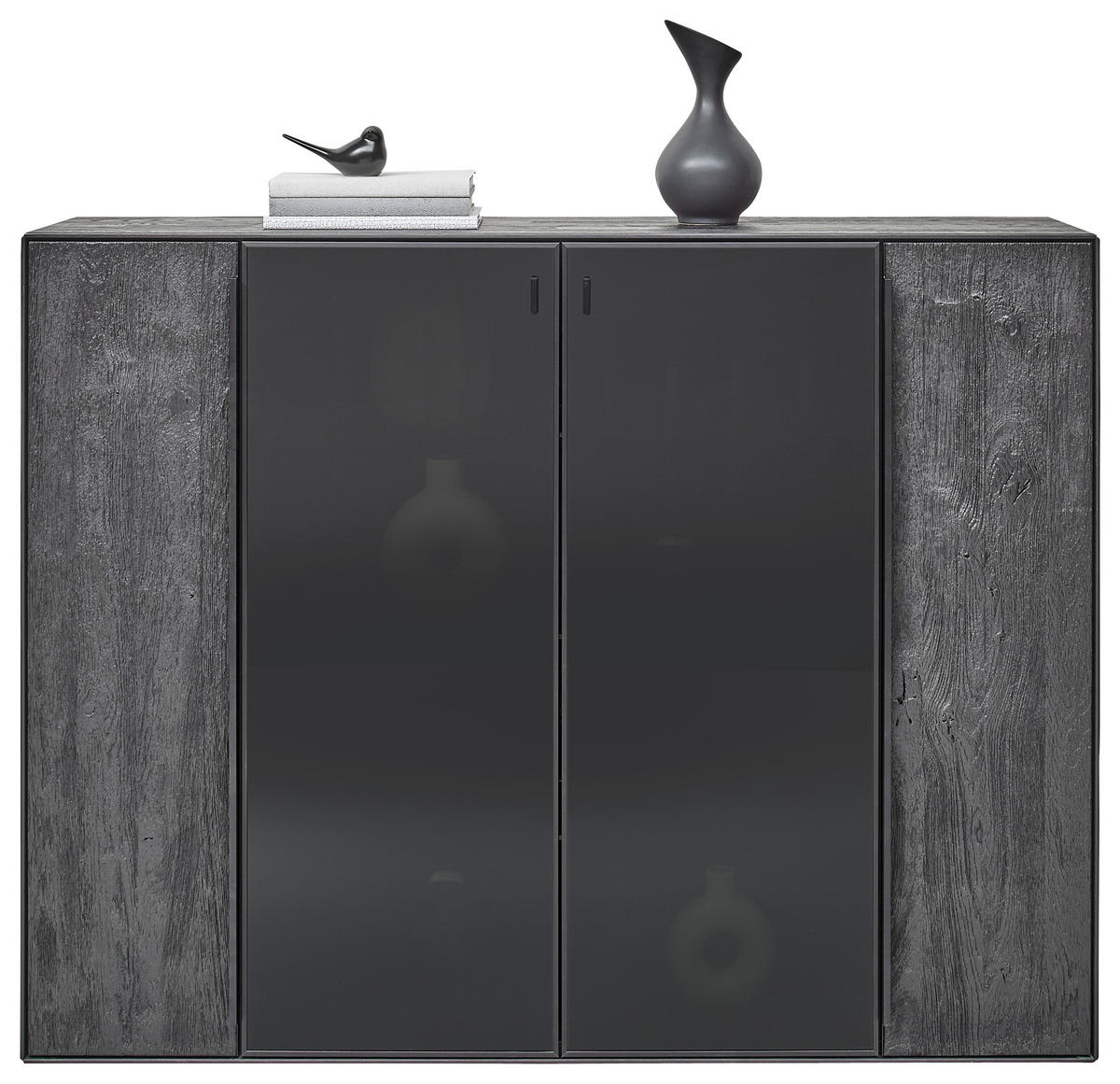 SIDEBOARD Schwarz, Eichefarben  152/119,1/39,5 cm  - Eichefarben/Anthrazit, Natur, Glas/Holz (152/119,1/39,5cm) - Valnatura