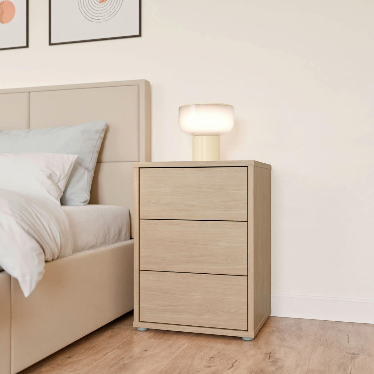 NACHTSCHRANK 50/69/42 cm  - Eichefarben/Silberfarben, Trend, Holzwerkstoff/Kunststoff (50/69/42cm) - Carryhome