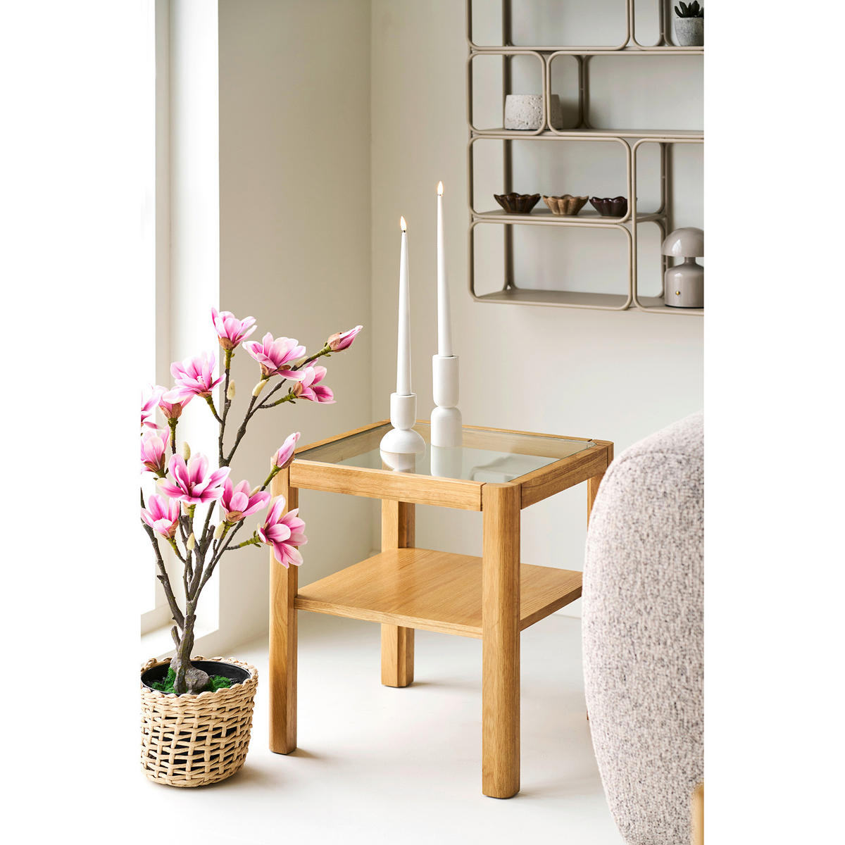 BEISTELLTISCH in Holz, Holzwerkstoff 40/40/45 cm  - Eichefarben, Design, Glas/Holz (40/40/45cm) - MID.YOU