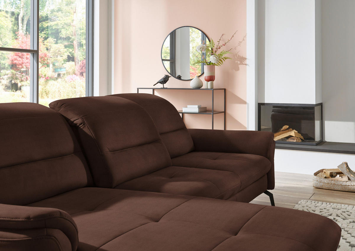 ECKSOFA in Flachgewebe Dunkelbraun  - Dunkelbraun/Schwarz, Konventionell, Textil/Metall (181/260cm) - Beldomo Speed