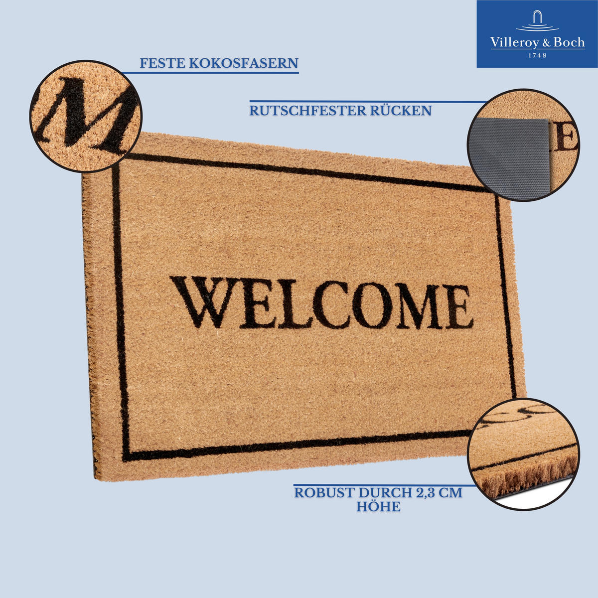 FUSSMATTE  50/80 cm  Schwarz, Hellbraun  Schriftzug  - Hellbraun/Schwarz, Basics, Kunststoff/Textil (50/80cm) - Villeroy & Boch