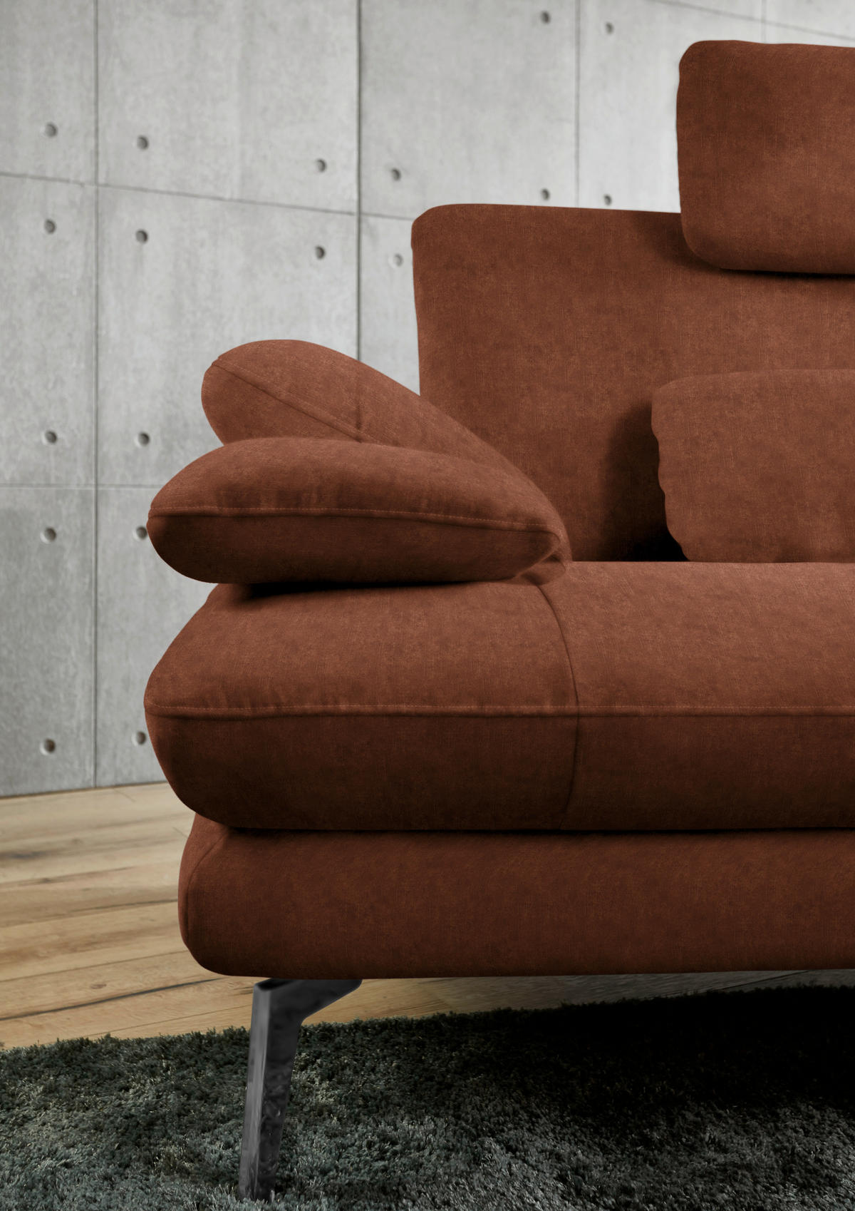 ECKSOFA in Velours Kupferfarben  - Schwarz/Kupferfarben, Design, Textil/Metall (284/184cm) - Dieter Knoll