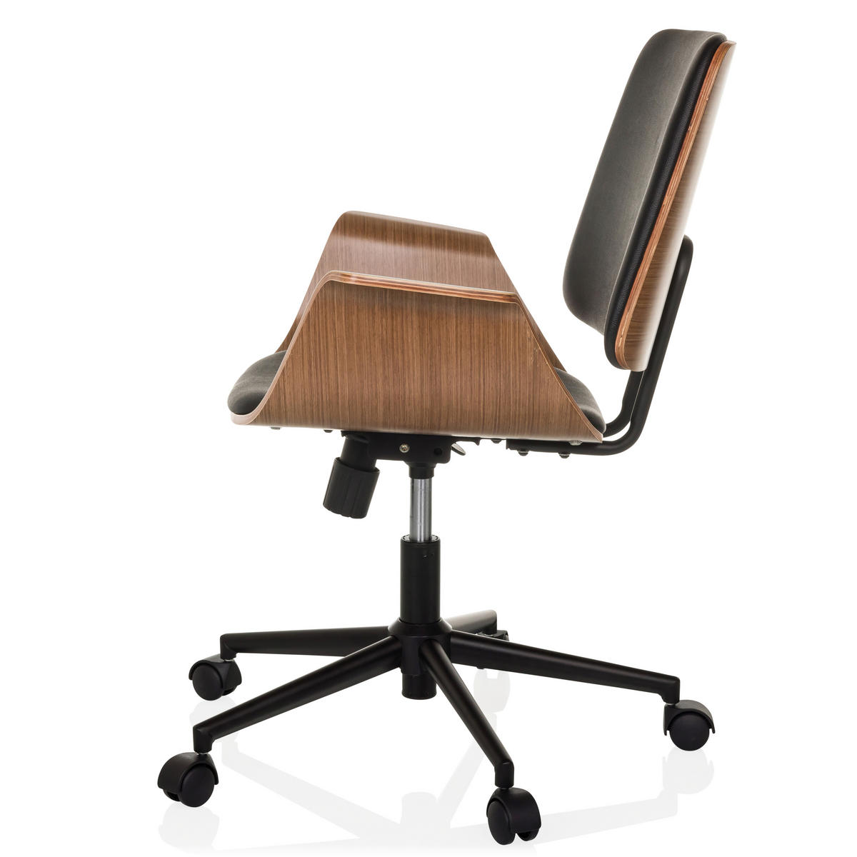 DREHSTUHL Schwarz  - Schwarz/Braun, MODERN, Leder/Holz (68/92/63,5cm) - MID.YOU