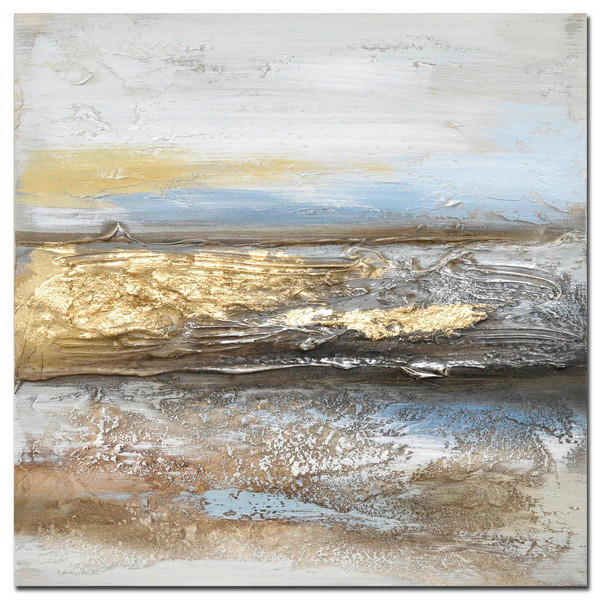 Monee Ölgemälde Blau, Gelb, Grau, Schwarz, Weiß, Gold 30x30 cm