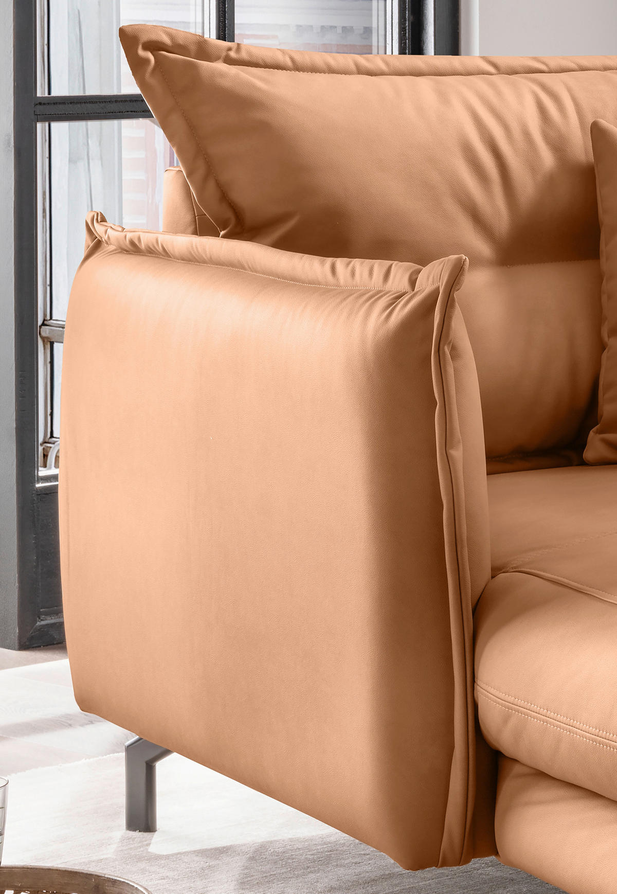 XXL-SESSEL in Lederlook Cognac  - Cognac/Schwarz, Modern, Textil/Metall (111/101/167cm) - Livetastic