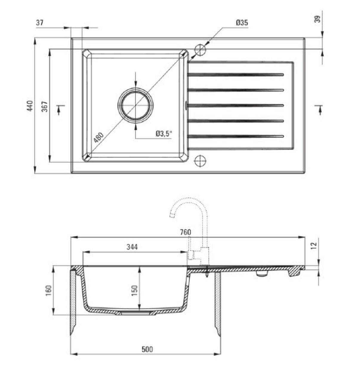 SPÜLE 1113018D  - Schwarz, Basics, Stein (76/16/44cm) - Carryhome