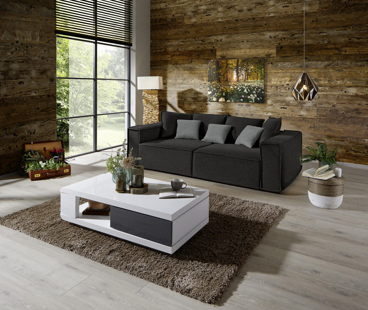 BIGSOFA Anthrazit, Grau  - Anthrazit/Grau, MODERN, Holz/Textil (244/62/117cm) - MID.YOU
