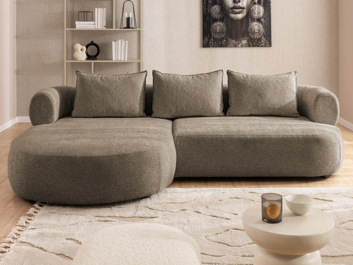 ECKSOFA FERRO Braun Chenille  - Schwarz/Braun, Design, Kunststoff/Textil (156/256cm) - Livetastic
