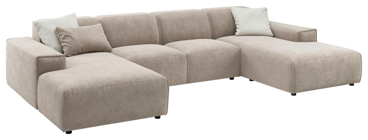 WOHNLANDSCHAFT Taupe Chenille  - Taupe/Schwarz, MODERN, Kunststoff/Textil (189/340/189cm) - Pure Home Lifestyle