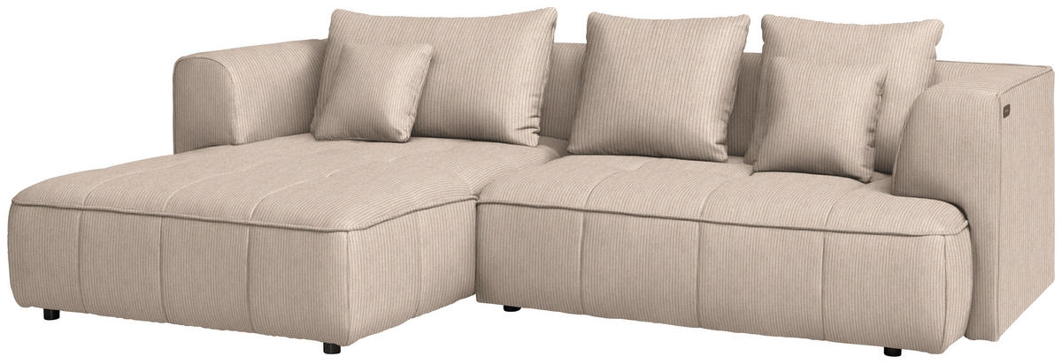 ECKSOFA Feincord Beige  - Beige/Schwarz, Design, Kunststoff/Textil (188/288cm) - Welnova