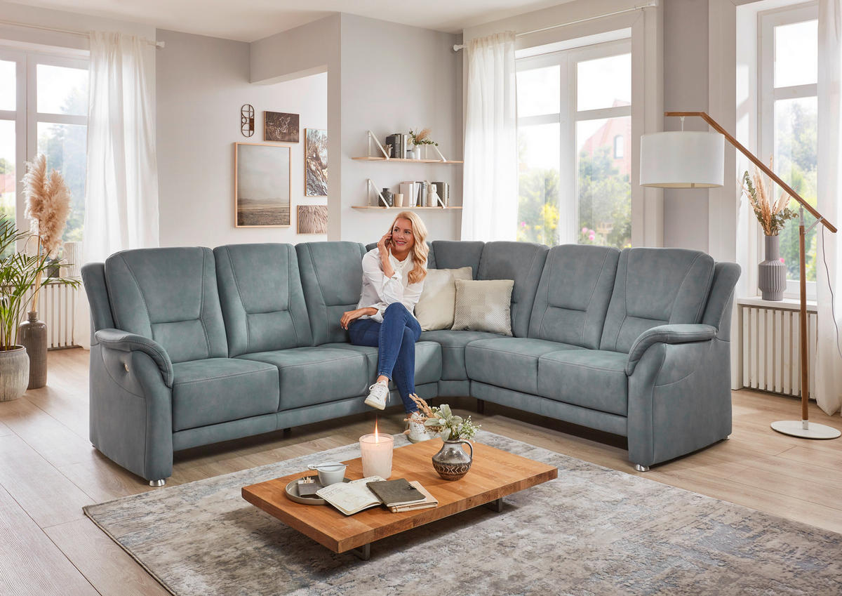 ECKSOFA in Mikrofaser Blaugrau  - Beige/Blaugrau, Konventionell, Textil/Metall (223/275cm) - Beldomo Comfort