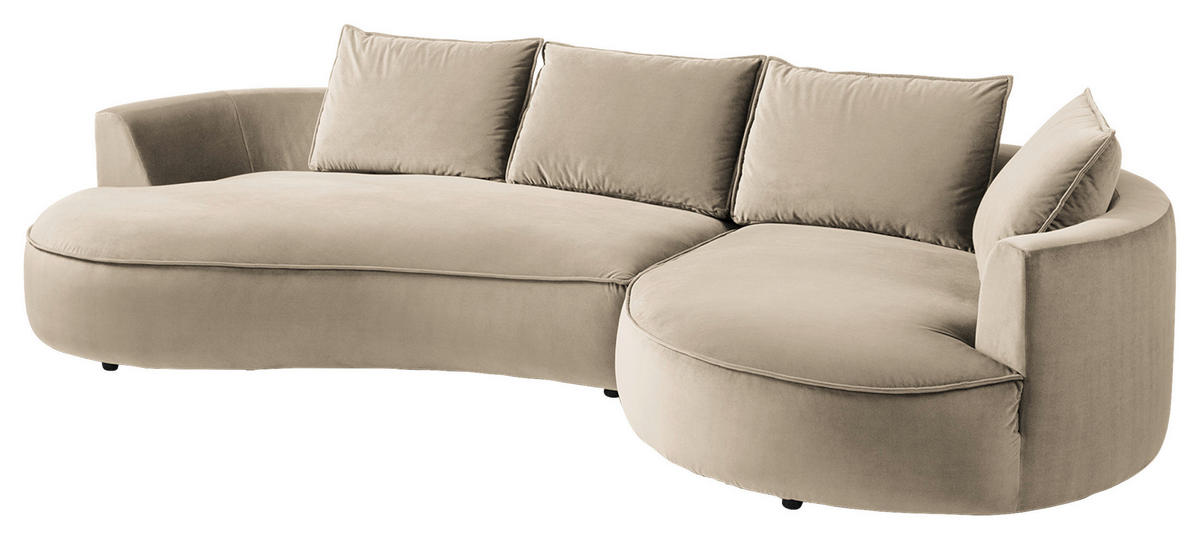 BIGSOFA Samt Beige  - Beige/Schwarz, Design, Kunststoff/Textil (322/66/154cm) - home24