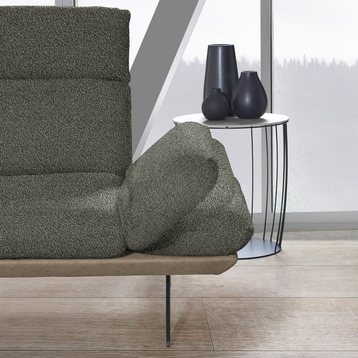 ECKSOFA in Flachgewebe Graubraun  - Graubraun/Schwarz, Design, Textil/Metall (270/239cm) - Koinor