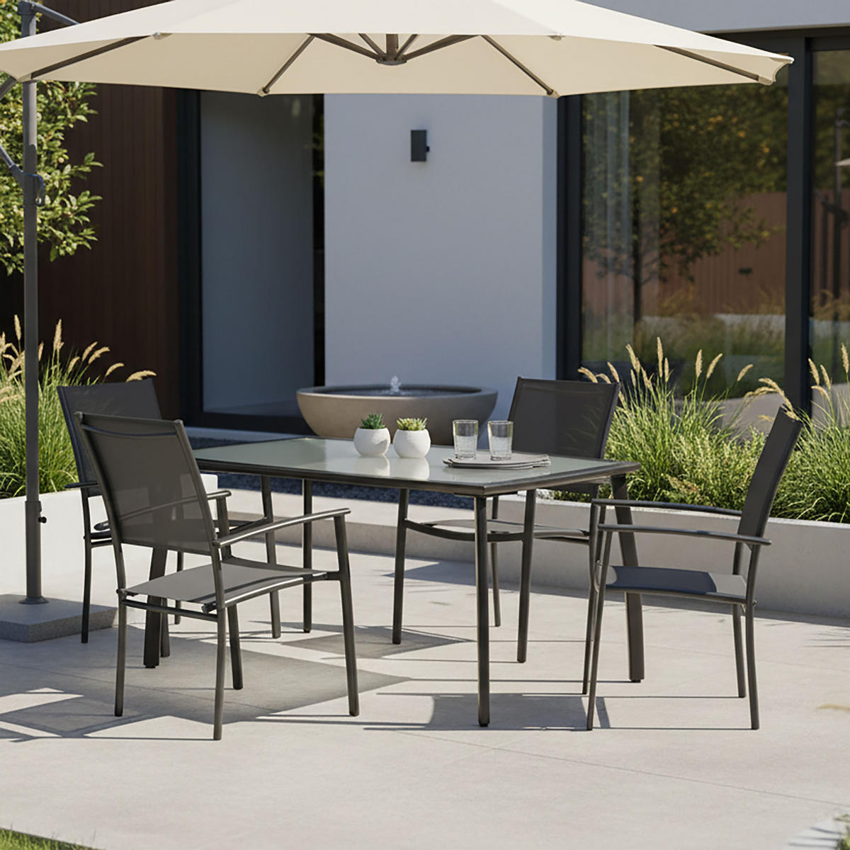 GARTENSET 5-teilig Aluminium 5-teilig  - Graphitfarben/Grau, MODERN, Textil/Metall - Gardenson