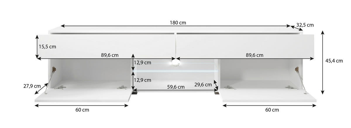NIZKA OMARICA bela, visoki sijaj  - siva/bela, Trendi, umetna masa/leseni material (180/45,4/32,5cm) - P & B