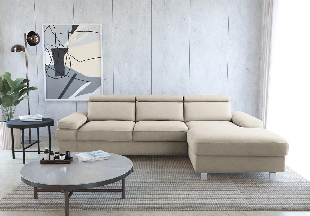 ECKSOFA in Mikrofaser Silberfarben - Silberfarben, Konventionell, Textil/Metall (182/82/260cm) - Trendmanufaktur
