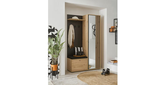 GARDEROBE 114/197/40 cm  - Schwarz/Eiche Artisan, Design, Glas/Holzwerkstoff (114/197/40cm) - Carryhome