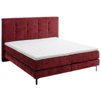 BOXSPRINGBETT 200/200 cm,  in Terracotta, Matratze, gepolstertes Kopfteil, Topper, unterschiedliche Matratzenhärtegrade je Bettseite, H2 + H3 = mittel + fest  - Terracotta/Schwarz, KONVENTIONELL, Holz/Holzwerkstoff (200/200cm) - Schöner Wohnen