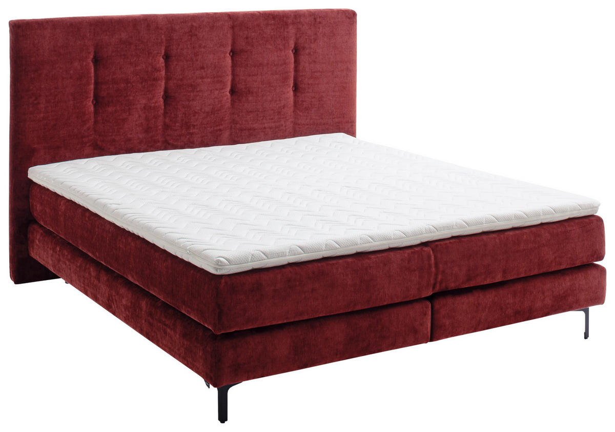 BOXSPRINGBETT 200/200 cm,  in Terracotta, Matratze, gepolstertes Kopfteil, Topper, unterschiedliche Matratzenhärtegrade je Bettseite, H2 + H3 = mittel + fest  - Terracotta/Schwarz, KONVENTIONELL, Holz/Holzwerkstoff (200/200cm) - Schöner Wohnen