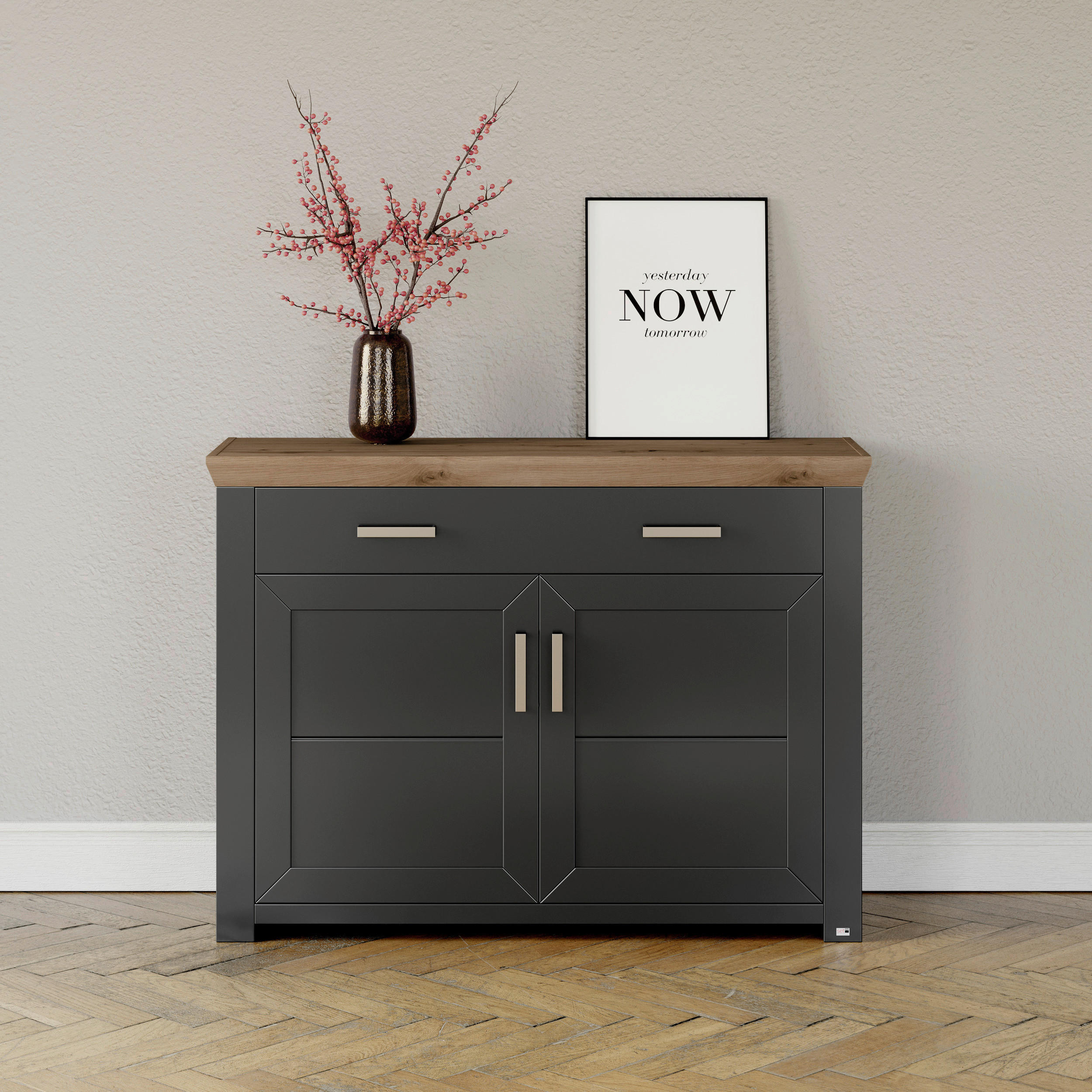 SIDEBOARD  in 129,3/94,6/44,2 cm  - Graphitfarben/Eiche Artisan, Design, Holzwerkstoff/Metall (129,3/94,6/44,2cm) - SetOne by Musterring