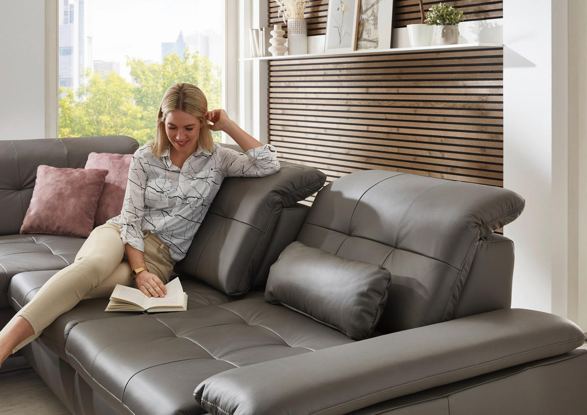 ECKSOFA in Echtleder Grau  - Grau, Basics, Leder/Metall (211/309cm) - Beldomo Speed