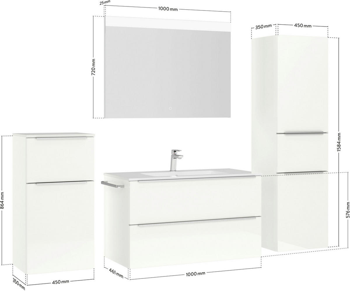 BADEZIMMER 5-teilig  in 191 cm  - Edelstahlfarben/Weiß Hochglanz, MODERN, Glas/Holzwerkstoff (191cm) - Nobilia