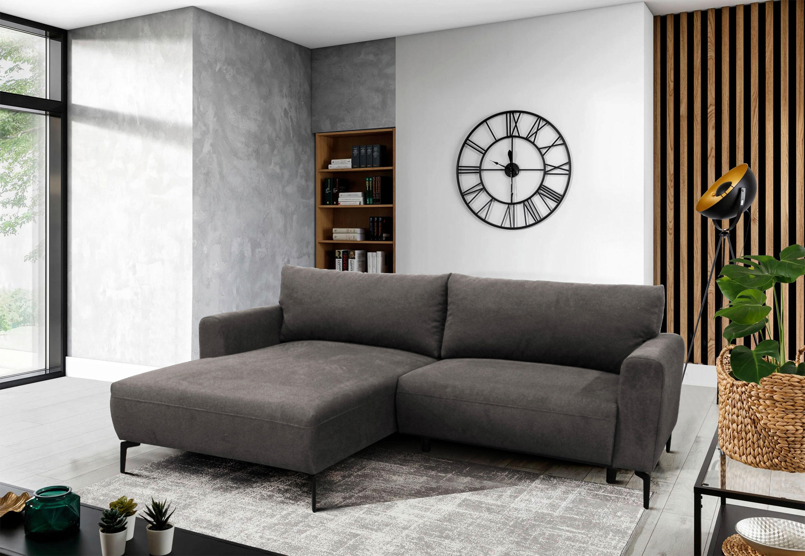 ECKSOFA in Flachgewebe Braun  163/240 cm  - Schwarz/Braun, Design, Textil/Metall (163/240cm) - MID.YOU