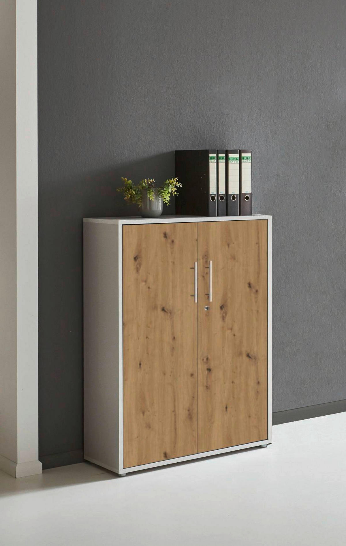 AKTENSCHRANK Grau, Eichefarben  - Eichefarben/Grau, MODERN, Holzwerkstoff (253,2/113,6/33cm) - MID.YOU