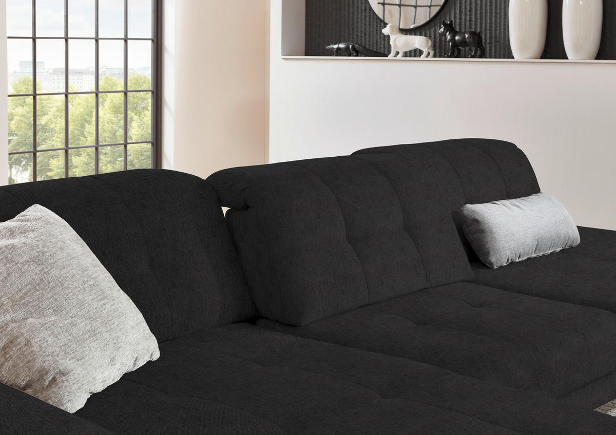 ECKSOFA in Flachgewebe Anthrazit  - Anthrazit/Schwarz, Design, Textil/Metall (190/309cm) - Beldomo Style