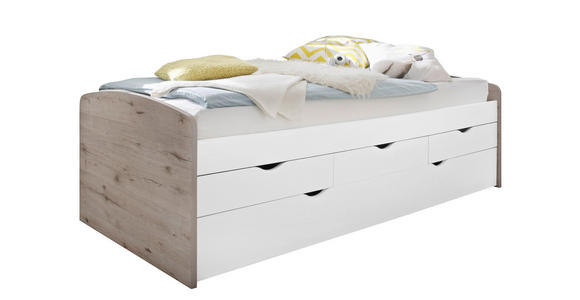 AUSZIEHBETT 90-180/200 cm in Weiß, Naturfarben - Weiß/Naturfarben, Design, Holzwerkstoff (90-180/200cm) - Carryhome