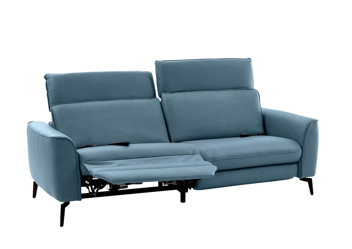 3-SITZER-SOFA in Echtleder Hellblau  - Schwarz/Hellblau, Natur, Leder/Metall (222/81/110cm) - Valdera
