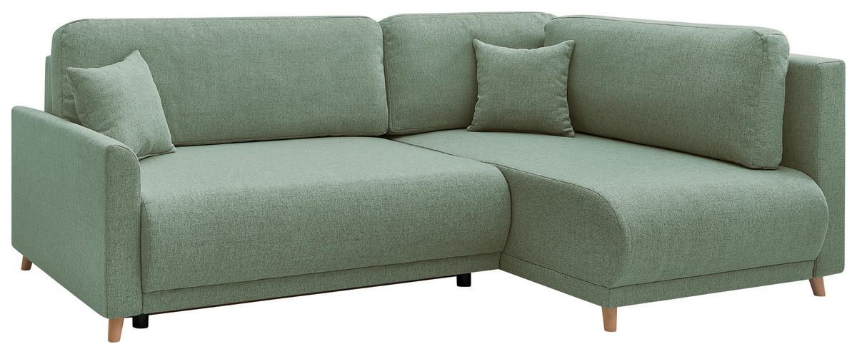 ECKSOFA MILOS Grün Flachgewebe, Struktur Rückenkissen, Bettkasten, Schlaffunktion, Rücken echt  - Naturfarben/Grün, Design, Textil (224/148cm) - P & B